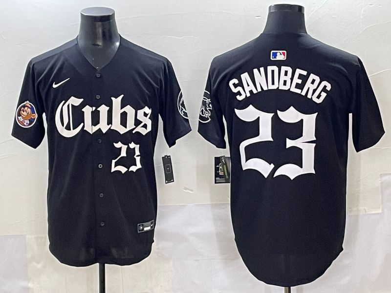 Men 2025 Chicago Cubs 23 Sandberg Black Five generations Joint Name Nike MLB Jersey style 11